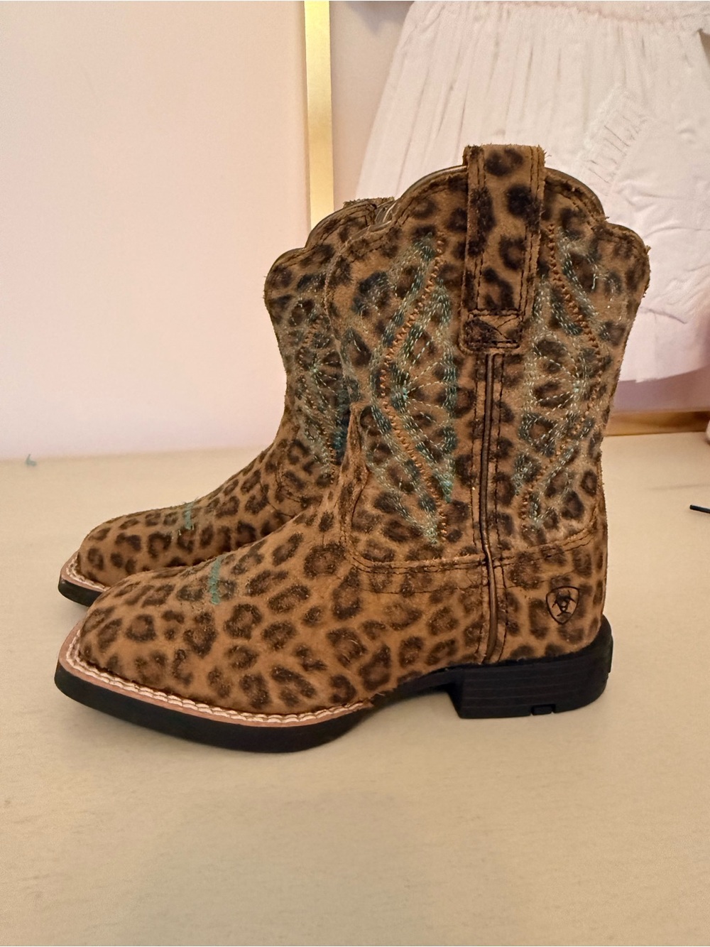 Ariat Kids Leopard-Print Western Boots in Tan and Black